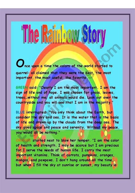 rainbow story esl worksheet  stellina rainbow story