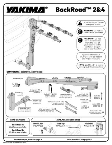 yakima backroad  hitch bike rack instructions manualzz