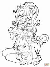 Coloring Girl Cat Pages Anime Printable Popular sketch template