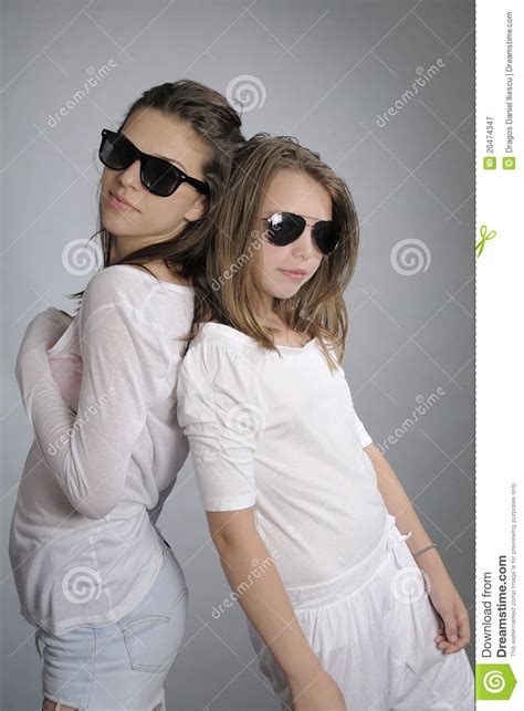 Girls Posing With Sunglasses Royalty Free Stock