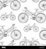 Bike Bicycle Sketch Drawing Drawn Background Vector Illustration Contour Seamless Monochrome Outline Alamy Coloring Half Pattern Face sketch template