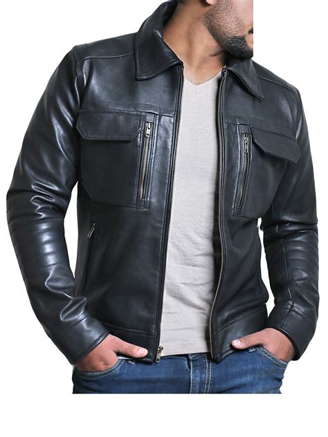 mens genuine lambskin black leather jacket bay perfect