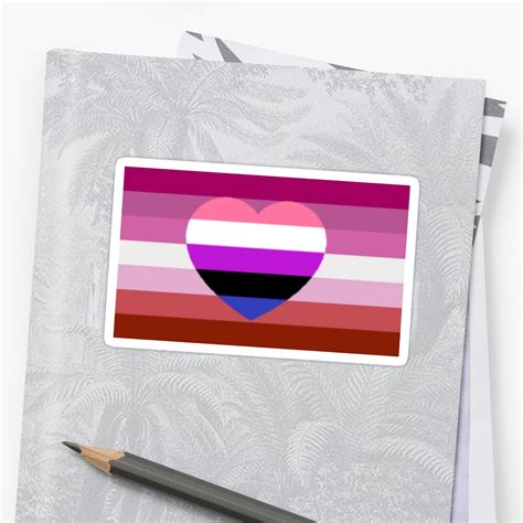 lesbian pride flag with genderfluid heart sticker by queerwriter