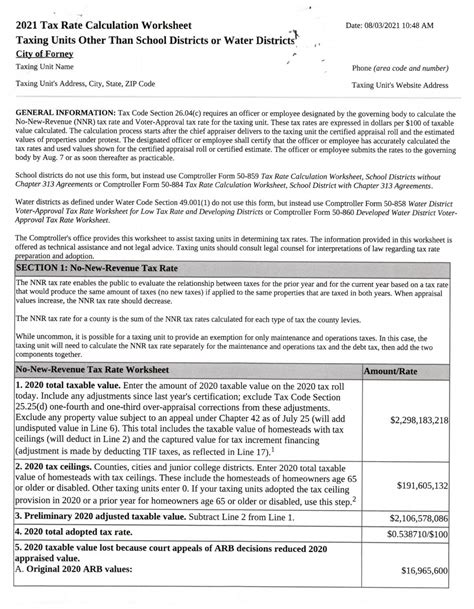 tax year  fiscal year  tax rate calculation  city  forney