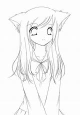 Lineart Clipart Anime Library Girl Cat Template sketch template