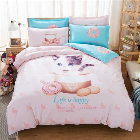 esydream cat print kids bedspreads sheet  comforter cotton