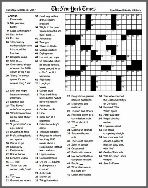 york times sunday crossword printable