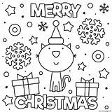 Christmas Coloring Cat Wish Merry Pages Cute Printable Print sketch template