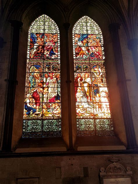 sunlight illuminating  stained glass window today  salisbury cathedral rcatholicism