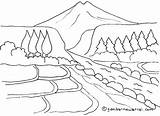 Pemandangan Mewarnai Gunung Sawah Indah sketch template
