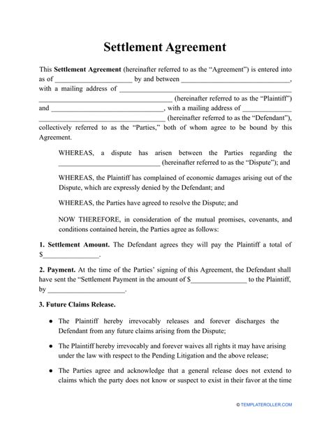 sample settlement agreement letter    letter template
