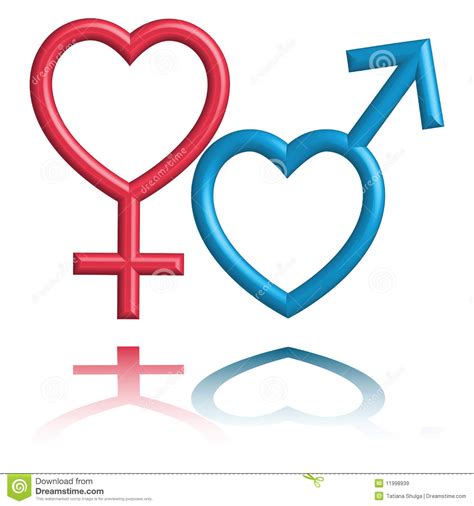 male and female symbols stylized as heart shape stock