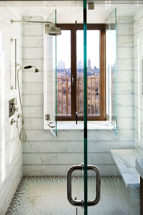 marble floor  ceiling shower  bench   central park  nyc window  shower