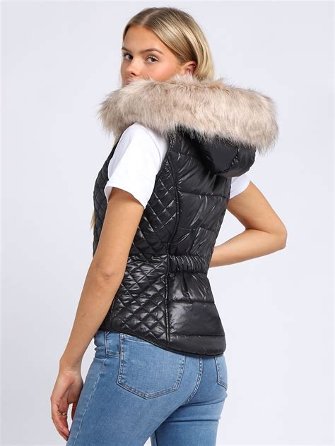 womens faux fur gilet bodywarmer jacket quilted waistcoat size 16 14 12