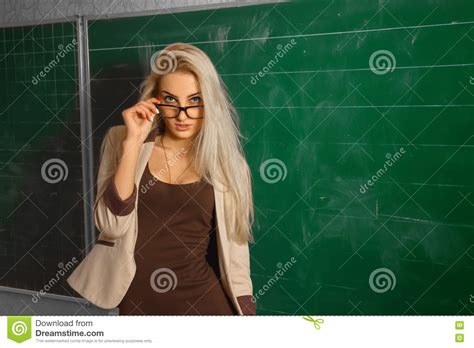 beautiful blonde teacher at school stock image image of learning jacket 75930067