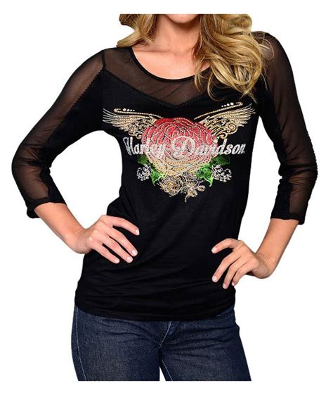 Harley Davidson® Women S Embellished Winged Rose 3 4 Sleeve Shirt