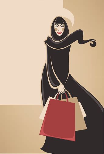Beautiful Image Of Arabic Muslim Woman Doing Shopping Vector