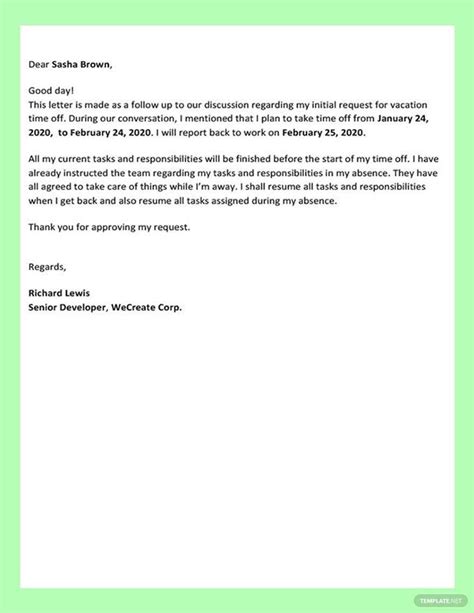 vacation leave request letter template   google docs word hot