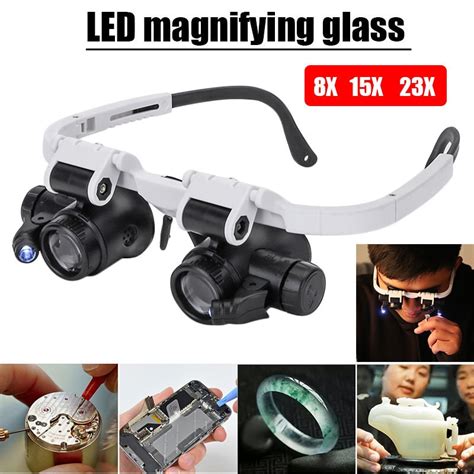 9892h 1 head mounted 8x 23x led magnifier double eye glasses loupe lens