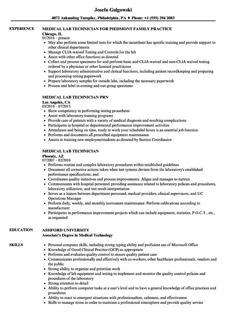 medical lab technician resume august