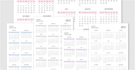 printable  year   glance calendar
