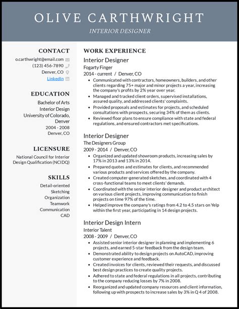 entry level interior design resume