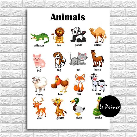 animals chart  size laminated chart educational wall chart farm