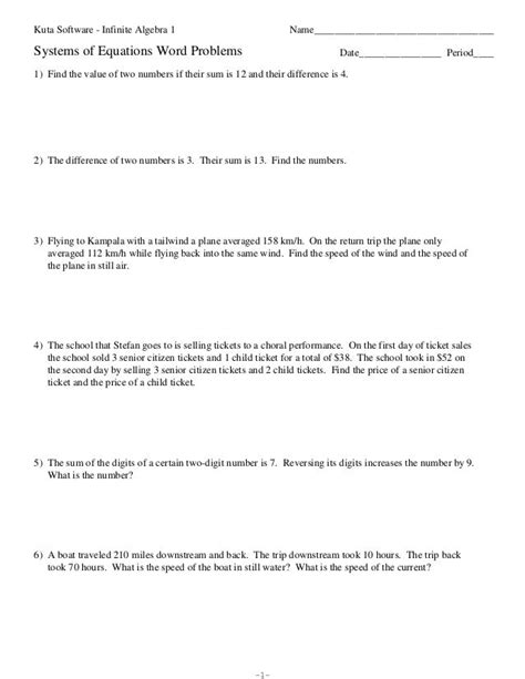 system  equation word problems worksheet  school worksheet news