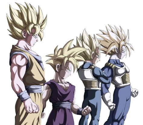 it s a super duper awesome father son team goku gohan vegeta trunks greatest men of anime