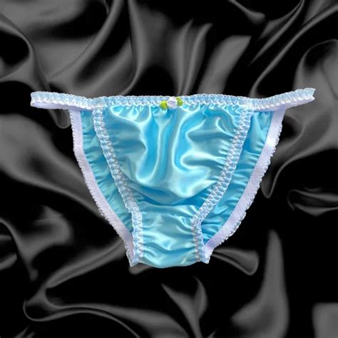 aqua blue satin tanga frilly sissy bikini knicker underwear panties