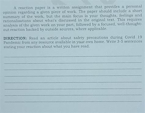 reaction paper   written assignment