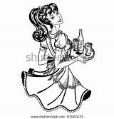 Waitress Retro Beer Order Brings Vector Woman Restaurant Stock Illustration Cafe Clipart Drawing Clip Drawings Line Shutterstock Search Music sketch template