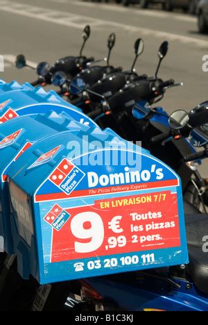 row  dominos pizza delivery scooters lille france stock photo alamy