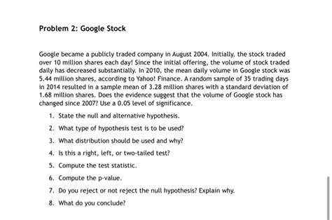 solved problem  google stock google   publicly cheggcom