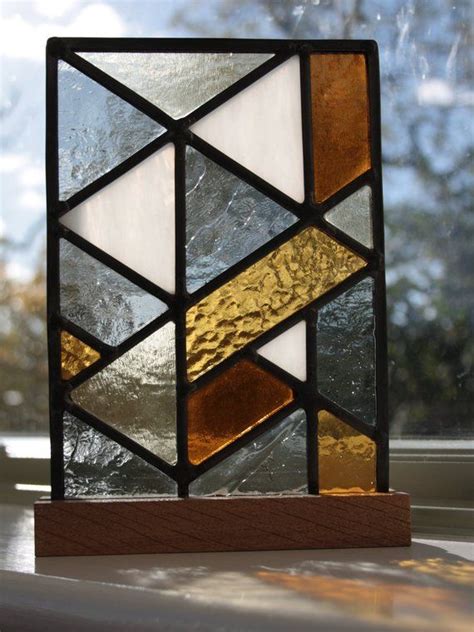 Contemporary Geometric Stained Glass Art Panel In Warm Amber Etsy