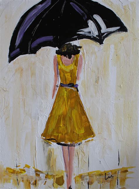 Buy a Hand Made Umbrella Girl In Yellow, Acrylic Painting