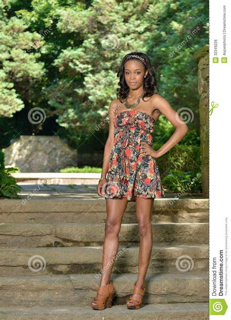 Beautiful Young African American Woman In Floral Sundress