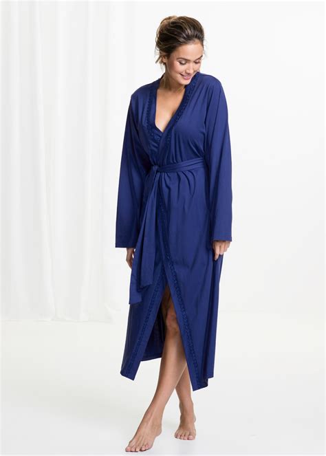 zachte badjas met een sierrandje middernachtblauw