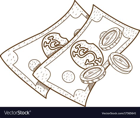 money outline drawing  coloring green paper vector image