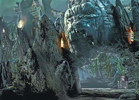 a concept art by universal orlando shows a setting of the upcoming thrill ride skull island