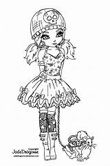 Coloring Pages Gothic Goth Adult Girl Deviantart Lolita Anime Jadedragonne Lineart Chibi Colouring Color Printable Jade Print Dragonne Sci Fi sketch template