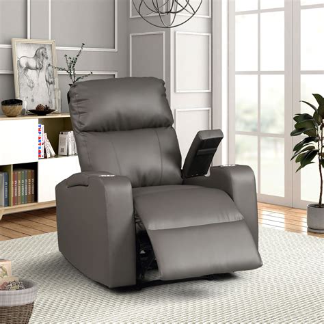 modern terry collection upholstered faux leather  electric power recliner chair grey