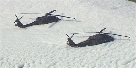 black hawk helicopters blanketed in foam