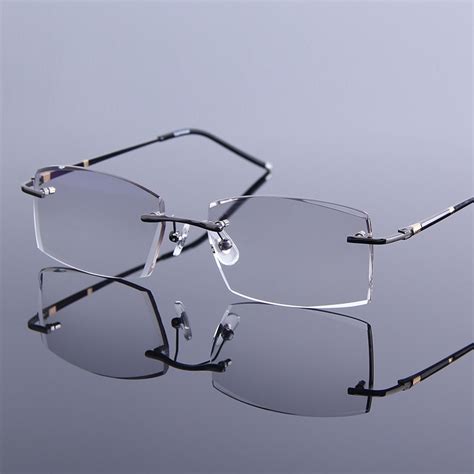 lightweight rimless frame reading glasses men gradient gray lens