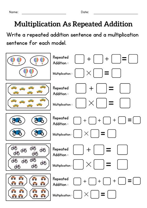 write multiplication  repeated addition activities worksheet