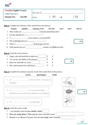 oxford discover  grammar test   interactive worksheet topworksheets