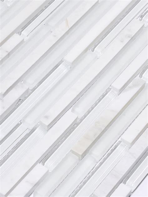 Modern White Marble Glass Linear Backsplash Tile