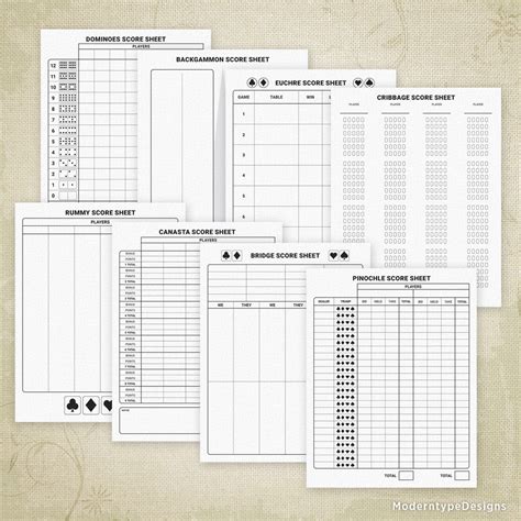 card game scoring sheets printable moderntype designs