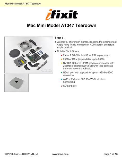 ifixit mac mini model  teardown manual   manualslib