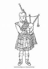 Colouring Scottish Piper Bagpipes Schottland Ausmalen Kilt Schottische Glasgow Englisch Tartan Celtic sketch template